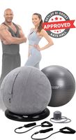 Miweba Sports 4in1 Gymnastikball Set, Ergonomischer Arbeitshocker & rückenschonender Bürostuhl, robuster Yoga Pilatesball aus PVC, Gymnastikball 65 cm, inkl. Schlingentrainer, bis 500 kg (Grau)