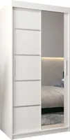 Schlafzimmerschrank mit Zwei Schiebetüren, Kleiderschrank mit Spiegel, Kleiderstange und Regalen, VERONA 2 100 cm - Mattweiß