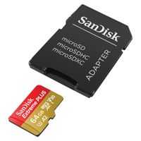 SanDisk Extreme PLUS microSDXC 64GB + adapter SD 200MB/s i 90MB/s A2 C10 V30 UHS-I U8