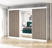 Schwebetürenschrank, 3-türig Schrank FARA 200 cm (mit Spiegel) Weiß  / weiß / weiß