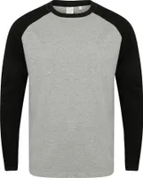 Skinnifit Herren Raglan Baseball T-Shirt, langärmlig RW4742 (M) (Grau meliert/Schwarz)