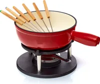 Bonvivre Gusseisen Fondue Set für 6 Personen - 2 Liter - Fondueset 9-teilig mit Brenner und 6 Gabeln - mit Emaille-Beschichtung