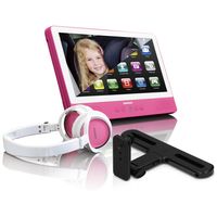 Lenco TDV901PK - 2 in 1 Gerät 9 Zoll Tablet und portabler DVD-Spieler - Inklusive Kopfhörer und fester Kopfstützenbefestigung - Android 7.0 - Pink