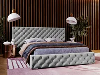 GRAINGOLD Chesterfield Polsterbett 180x200 Madera - Stilvoll massives Kopfteil - Bett mit Bettkasten und Lattenrost - Grau (Magic velvet 2217)