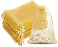 100 Stück Gold Organzasäckchen, 10x15 CM Geschenk Organzabeutel, Hochzeit Organza-Beutelchen mit Kordelzug Sie als Hochzeit Bonbonsbeutel, Schmuckbeutel, Geschenkbeutel