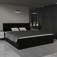 QLA Möbel Boxspringbett Bergamo 200x200 mit 2 Bettkästen, Doppelbett mit Matratze und Topper, Polsterbett, Bett. Farbe Schwarz
