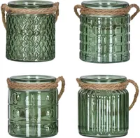 4er Set Windlicht H10cm Glas Grün Khaki Teelichthalter Tischdeko Kerzen Deko