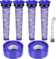 V8 Filter für Dyson V8 V7 Staubsauger, 2 HEPA-Nachmotorfilter-Kit & 4 Vorfilter V8 V7 Animal Absolute V7 Motorhead Ersatzfilterkit # DY-96566101, DY-96747801 mit Reinigungsbürste