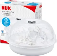 NUK Micro Express Plus Mikrowellen-Sterilisator für Flaschen | sterilisiert bis zu 4 Babyflaschen plus Zubehör in 4 Minuten | passt in die meisten Mikrowellen | inklusive Flaschenzange