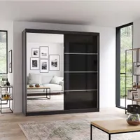 Schwebetürenschrank Kleiderschrank Schrank 203 cm Schwarz/Schwarz mit Spiegel Multi 31