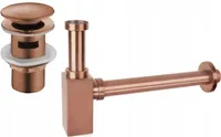 Mexen quadratischer Waschbecken-Halbsiphon mit Klick-Klack-Stöpsel, mit Überlauf, Rosa Gold - 7992060-60