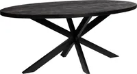 Zita Home Esstisch 190cm ovale echtes Massivholz - Schwarz - mit Metallgestell