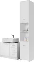 CASARIA® Badmöbel Set 2-tlg Weiß Waschbeckenunterschrank Badezimmerhochschrank Unterschrank mit Schubladen Hochschrank Bad Regal Holz Für Kleine Bäder