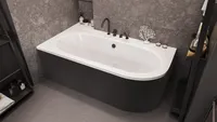 Eckbadewanne Badewanne Avita BLACK&WHITE LINKS 170X75 mit Füßen ,  Ablaufgarnitur ( mit Schwarze Schürze)