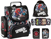 Schulranzen Set 3-teilig Tornister Jungen Spiderman Schwarz
