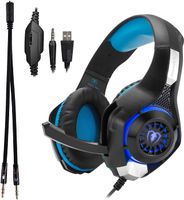 Beexcellent GM-1 Kabelgebundenes 3,5-mm-Over-Ear-Pro-Gaming-Headset Surround-Sound-Kopfhörer mit LED-Beleuchtung und Mikrofon für PS4, Xbox One, PC, Laptop, Tablet, Handy (Blau)