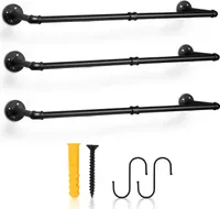 Jopassy 3er Set Kleiderstange für die Wand, Schwerlast Kleiderständer im Industrie-Design, 92x30cm Wandmontage Garderobenstange Garderobenständer mit 24 Haken