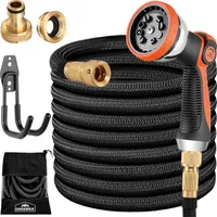 GARDEBRUK® Flexibler Gartenschlauch 7,5m 3fach Latexkern Vollmessing Adapter 1/2" 3/4" Zoll Wandhalterung Tasche Flexschlauch Wasserschlauch Schwarz