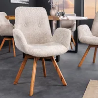 riess-ambiente Drehbarer Design Stuhl BALTIC beige Bouclé natur Eiche Massivholz-Beine mit Armlehne Esszimmerstuhl Essstuhl