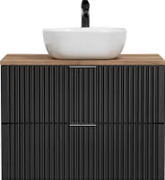 Waschtisch-Unterschrank 80cm mit Keramik Waschbecken ADELAIDE-56-BLACK in matt schwarz mit Eiche Nb., Rillenoptik, B/H/T 80,6/73,7/46,5 cm