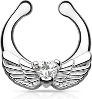 Nasenpiercing Nasenring Fake Piercing Septum Helix Flügel Herz Clip On Hanger silber-transparent