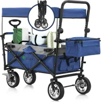 Juskys Bollerwagen mit Dach & Tasche - Wagen bis 120 kg belastbar - faltbar - Blau / Grau