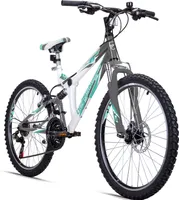 Bergsteiger Montreal 24 Zoll Kinderfahrrad, geeignet für 8, 9, 10, 11 Jahre, Shimano 18 Gang-Schaltung, Mountainbike mit Vollfederung, Jungen-Fahrrad, Mädchen-Fahrrad