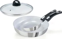 Genius Cerafit Steel Bratpfannen-Set 3-tlg - Keramikpfannen 20 28 cm mit 1x Glasdeckel - Induktionspfannen mit abnehmbarem Griff; A81962