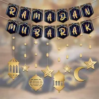 Zestaw dekoracji na Ramadan Eid Mubarak girlandy i banery złote