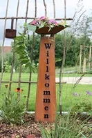 Rostikal Rost Dekosäule Willkommen 1,10 m mit Pflanzschale Metall Gartendeko Säule