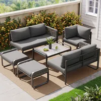 MERAX Gartenlounge-Set (Sitzgruppe Balkonmöbel mit 2-Sitzer-Sofa, Ecksofa, Hocker & Couchtisch, 6-tlg), Polyrattan Gartenmöbel mit Couchtisch