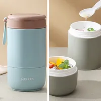 jinaishop 2Stk 800 ml Müslibecher To Go, Lunchpot aus Edelstahl, auslaufsicherer Joghurtbecher mit Löffel, doppelschichtiger Lunchbox für Schule, Büro Blau+Grün