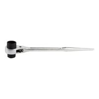 STIER Gerüstbauratsche 19 x 22 mm Doppel-Sechskant, Ringratsche Ringratschenschlüssel, Knarrenschlüssel mit Zentrierspitze und Stiftsicherung, verchromte Ausführung