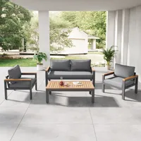 Flieks Gartenmöbel-sets 4-tlg, Gartenlounge Set für 4 Personen, Terassenmöbel Balkonmöbel set mit Gartensofa Sessel Tisch Kissen Sitzgrupp, Grau