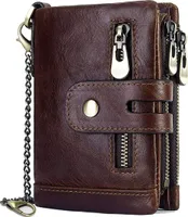 Herren-Geldbörse mit RFID-Schutz, Leder, Kette, Doppelfaltung, 16 Kartenfächer, Reißverschluss-Münzfach, Perfektes Vatertagsgeschenk -  (Kaffee)