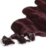 hair2heart Premium Predĺženie ľudských vlasov Vlnité - 25 prameňov 0,8g 40cm 55/65 svetlohnedá intenzívna fialová-mahagónová