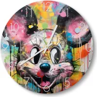 DEQOART Glasuhr Ø30 cm Zahlen 'Bunter Mäusespaß' Wanduhr Glas Uhr Design leise Küchenuhr