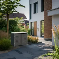 PPbin | Box na odpadky, skriňa na odpadky - 2 x 240 litrov - 132x80x116cm - Box na odpadky, domček na odpadky, sivý, ModernBOX