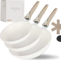 DIVORY Pfannenset 3-teilig Pfanne 20cm, 24cm, 28cm mit abnehmbaren Griff, Induktion, Antihaft-Beschichtete Bratpfanne hoch, Induktion (Beige)