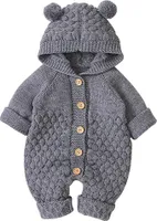 Neugeborenes Baby Ohr Kapuze Gestrickte Strampler Overall Winter wärmer Schneeanzug für Jungen Mädchen  73cm