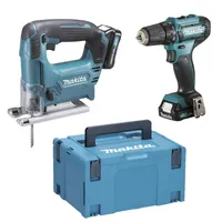 Makita Akku Bohrschrauber und Stichsäge Set, 12 V (CLX237SAJ) DF333D / JV101D, 2 Akkus