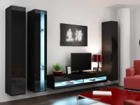 Mediawand Wohnwand 4 tlg - SENTIC 7 - Schwarz Hochglanz inkl.LED