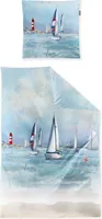 Irisette Mako-Satin Bettwäsche Wave 8652-20 maritim 100% Baumwolle , Größe:135x200 cm + 80x80 cm