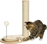 PawHut Kratzstamm für Katzen, 40 cm, Kletterbaum mit Holzkugel-Katzenspielzeug, Drehscheibe Katze Kratzbaum, Katzensäule, Spielbaum, Natur