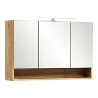 Spiegelschrank Bad mit Beleuchtung 100 cm KAHLA-03 in Wotan Eiche Nb., B/H/T: ca. 100/64/20 cm