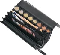 HMF 48830-02 Kellnertasche Leder, Kellnerbörse inkl. Euro-Geldwechsler, Tragegurt, 20,5 cm x 6,5 cm x 10 cm, Schwarz