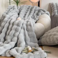 Kuscheldecke Kaninchen Plüsch Decke Kunstfell Warme Überwurfdecke Sofadecke Vielseitig Blanket für Couch Bett Sofa Grau 160x200cm