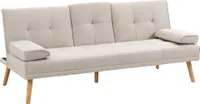 HOMCOM Sofa rozkładana, sofa 3-osobowa, sofa rozkładana ze stolikiem, sofa z tkaniny o wyglądzie lnu, sofa rozkładana z uchwytem na kubek, w stylu skandynawskim, obciążenie do 250 kg, szara