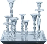 Kerzenständer MODERN BAROCK 7-flammig silber Aluminium poliert Kerzenhalter Deko-Platte