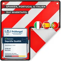 ATHELON® 3in1 Warntafel für Italien, Spanien & Portugal - Hochwertige Warntafel Italien für Fahrradträger & Wohnmobil - Reflektierendes Warnschild (Nur Warntafel)